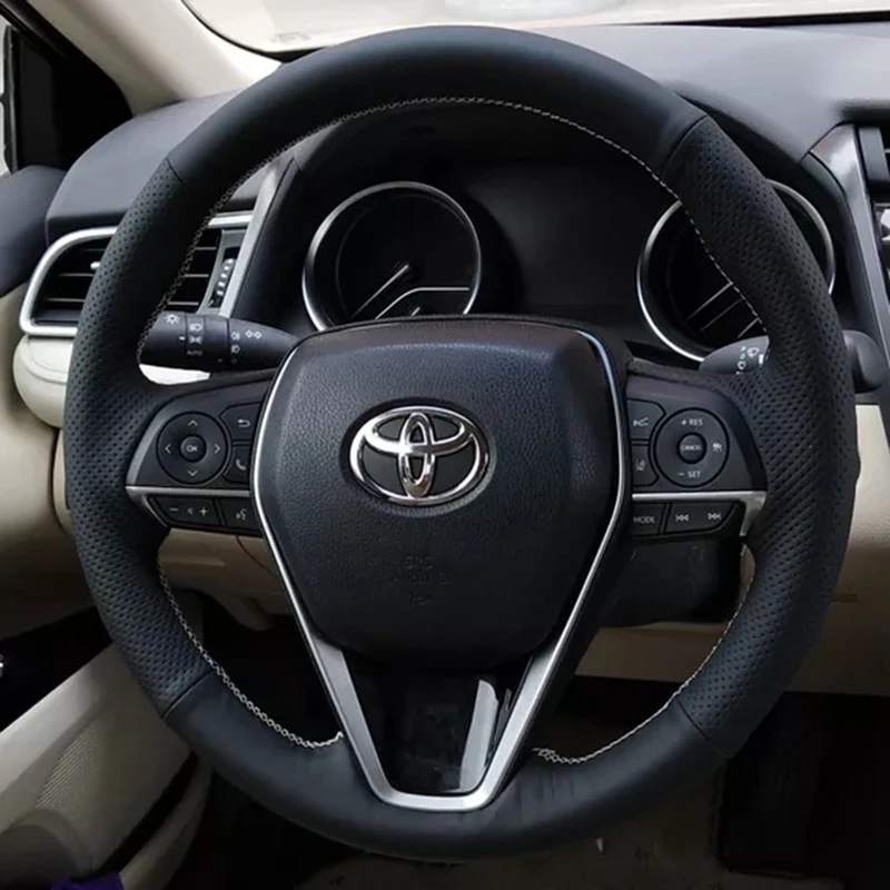 

DIY Hand-Stitched Carbon Fiber Suede Leather Car Steering Wheel Cover for Toyota Camry Levin Avalon Interior Auto Accessories