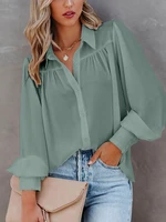 elegant blouses new 2022 casual top lantern long sleeve simple solid women loose shirts buttons spring autumn womens clothing