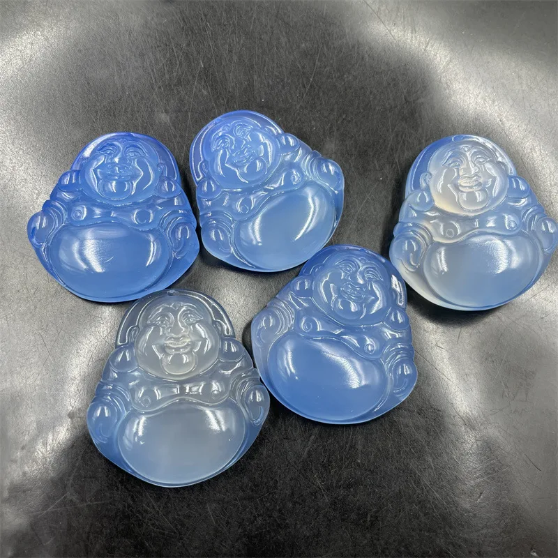 Дешевая подвеска из халцедона голубого цвета агат Будда Майтрея кулон с большим