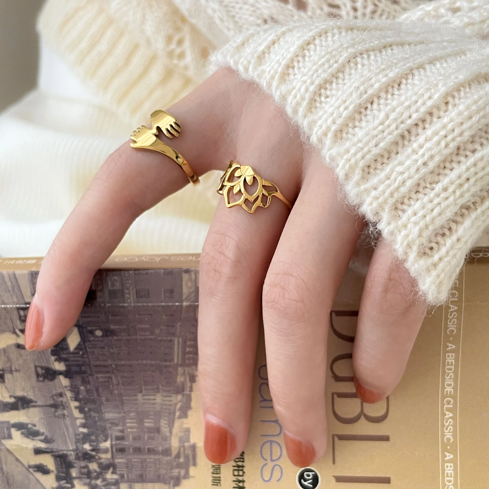 Геометрические кольца из нержавеющей стали золотого цвета