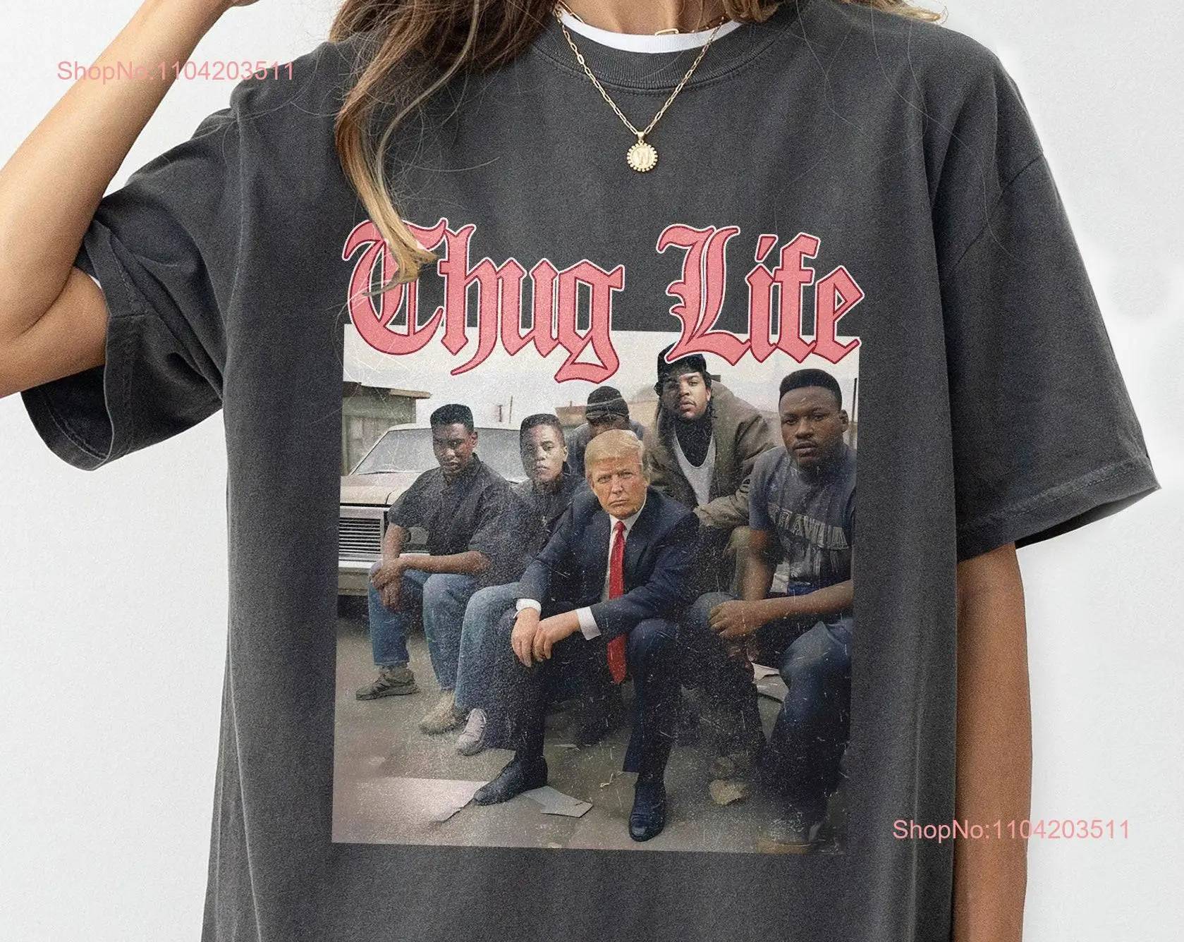 Винтажная футболка Trump Thug Life Вирус саркастический Дональд забавная