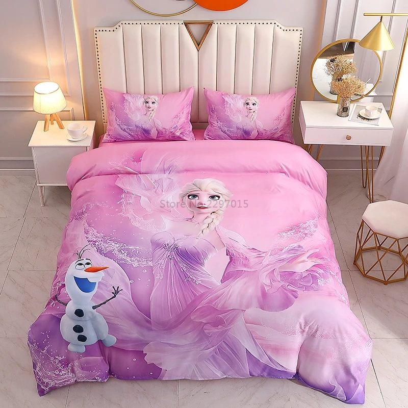 New Pink Purple Frozen Elsa Queen Princess Bedding Set Adult Children Women Girls Baby Disney Duvet Cover Bed Sheet Pillowcases