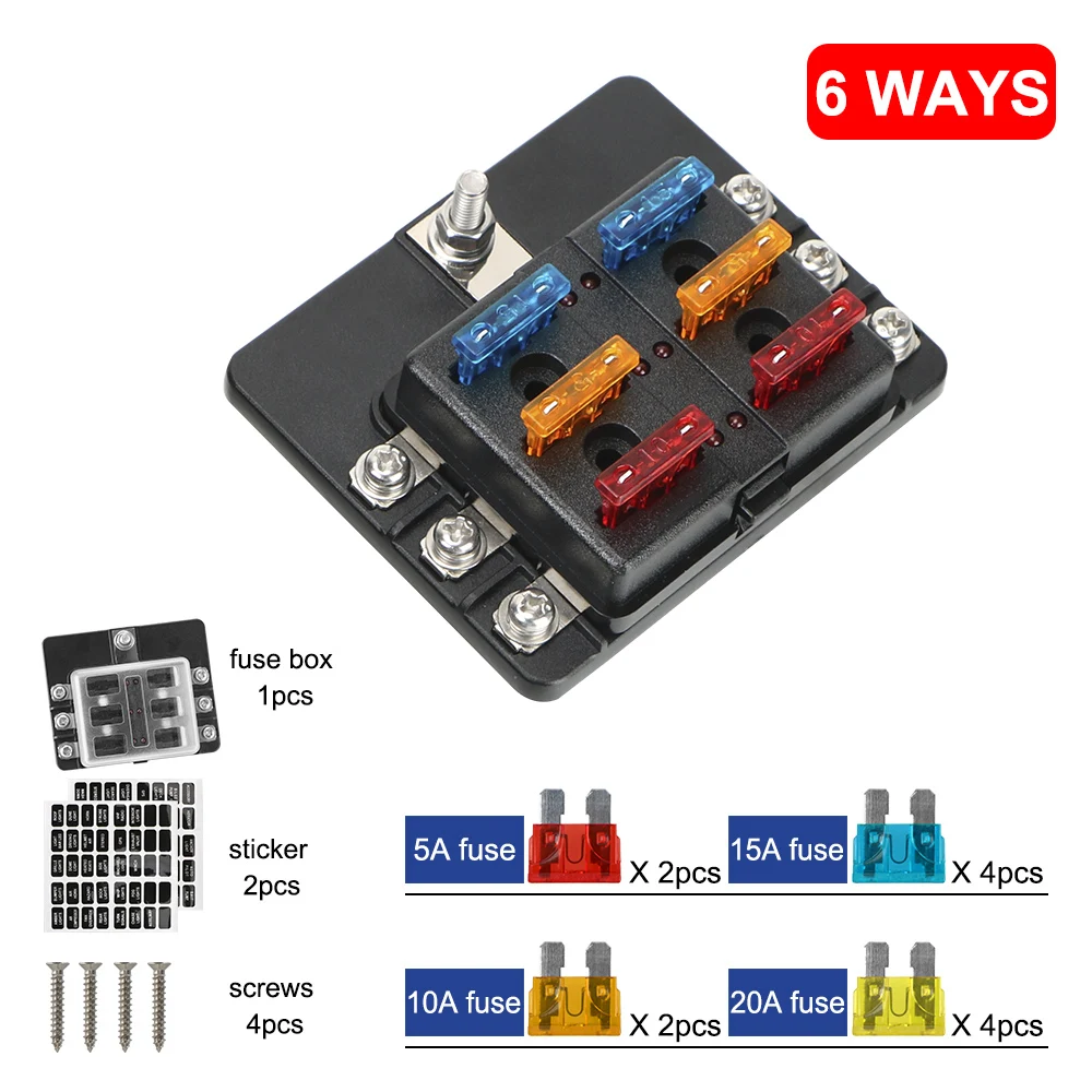 

M5 Stud With LED Indicator Light 6 Ways 12 Ways Blade Fuse Block For Auto Car Boat Marine Fuse Box Holder 32V 100A