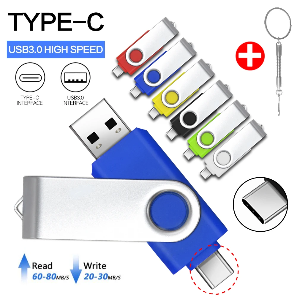

3,0 высокоскоростной USB флеш-накопитель Type-c, флеш-накопитель USB 128 ГБ, 64 ГБ, Usb-Флешка 32 Гб, 256 ГБ, флеш-накопитель для Android Micro/PC