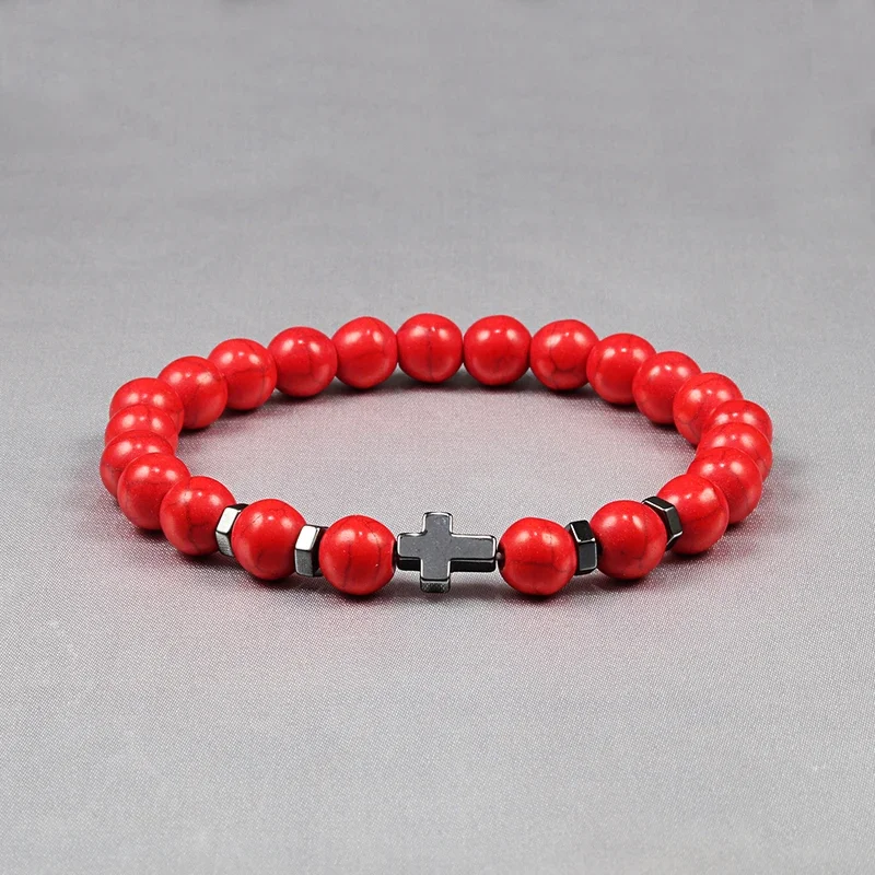Мужские браслеты с крестом из гематита 8 мм натуральный оникс бусины женские для