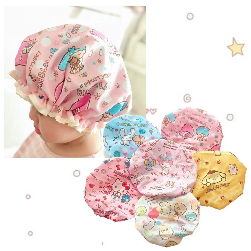 

Anime My Melody Cinnamoroll Purin Dog KTCat Toy Cartoon Shower Cap Double Waterproof Bath Hat Kawaii Kitchen Fume Prevention Hat