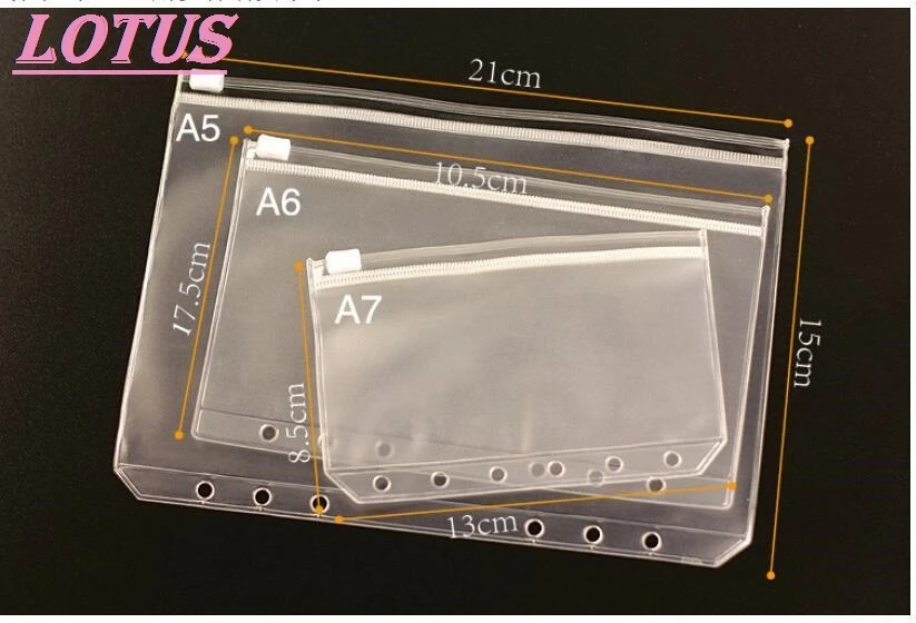 

Transparent PVC storage bag, card holder bag, PVC presentation clip, zipper, 3 sizes A5 / A6 / A7.1PC
