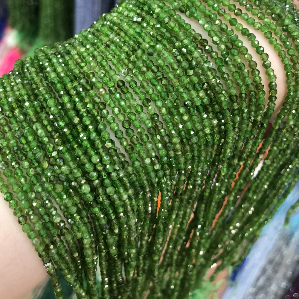 

New Wholesale Natural Stone Beads Green Chrome Diopside Faceted Round Beads for DIY Charm Bracelet Necklace Jewelry Making