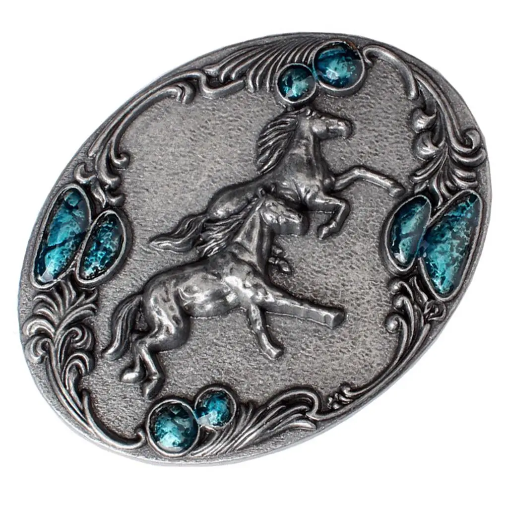 

Cowboy Western Belt Buckle Double Running Horse Zinc Alloy Metal Retro Oval