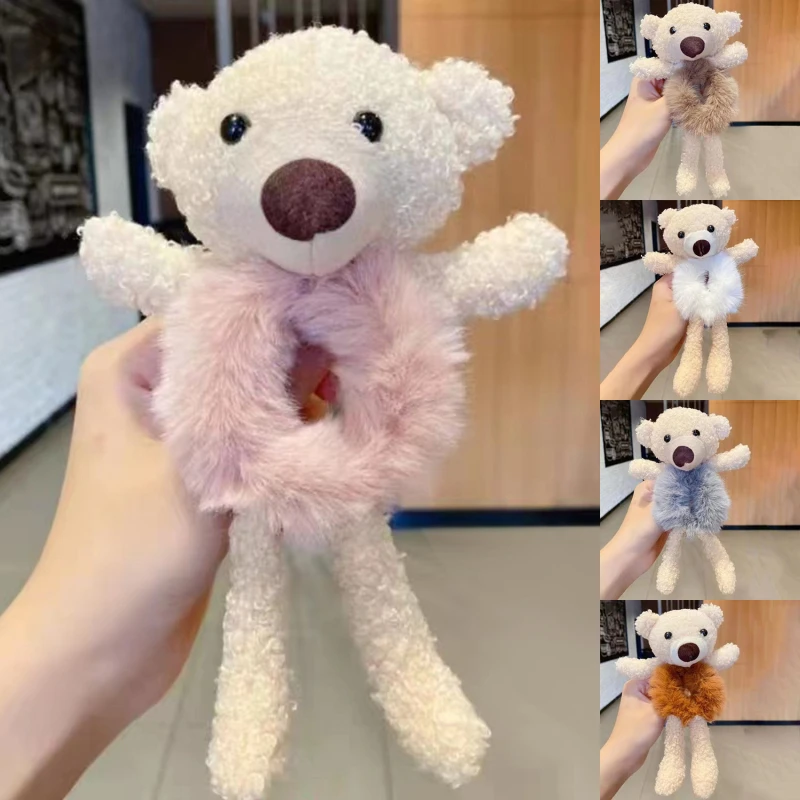 

Cute Plush Bear Large Intestine Hair Ring Head Rope Net Red Girl Sweet Tie Balls Hair Rope Rubber Band Summer 2022