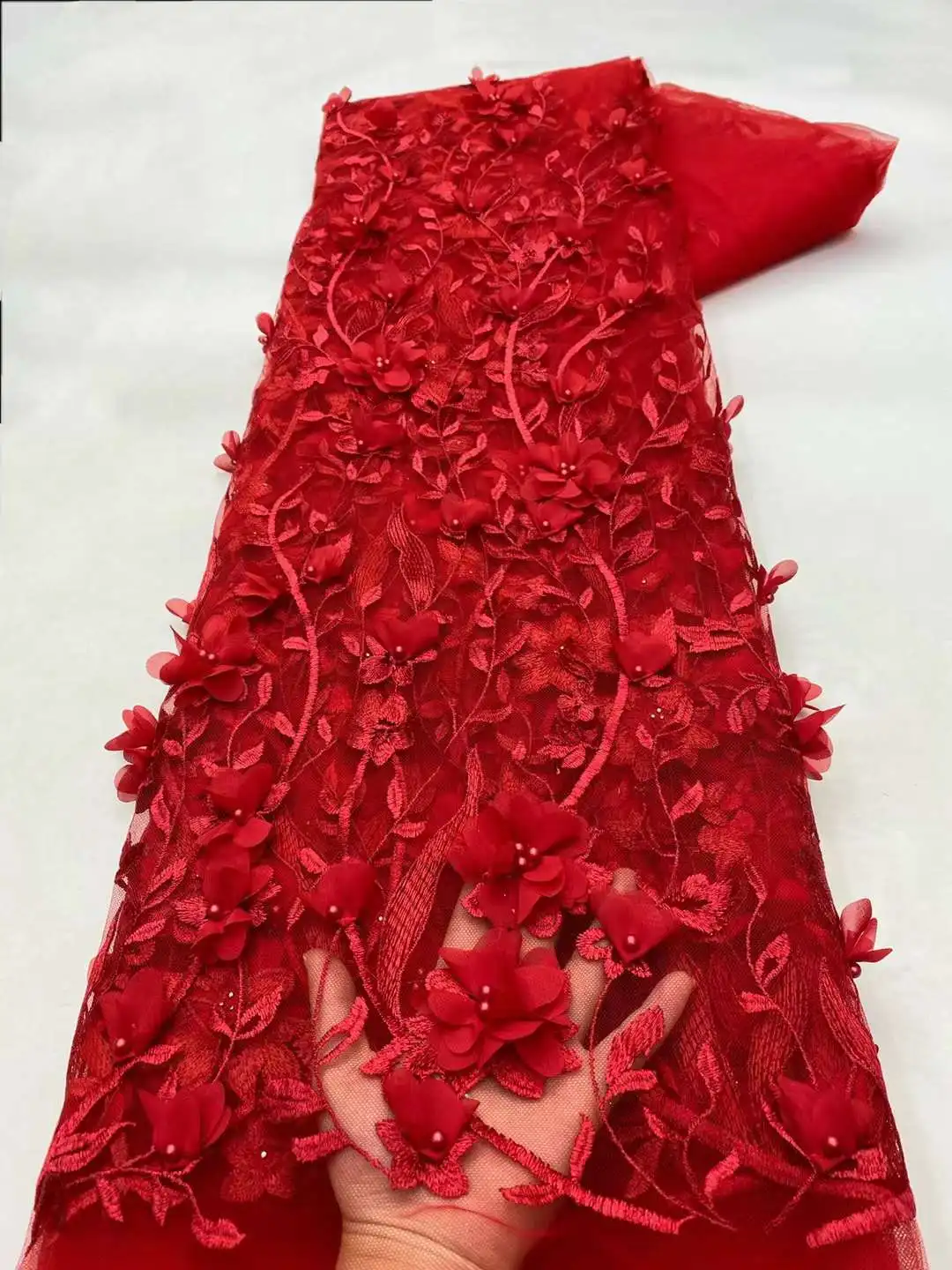 Африканская 3D Цветочная кружевная ткань 2021 французская Тюлевая приклеенная