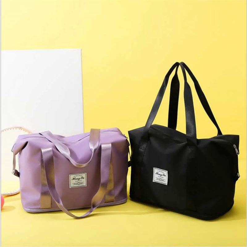 Fashion Women Men Fitness Travel Solid Color Luggage Bag Oxford Cloth Foldable Sports Large Capacity Handbags Female Pack 2022