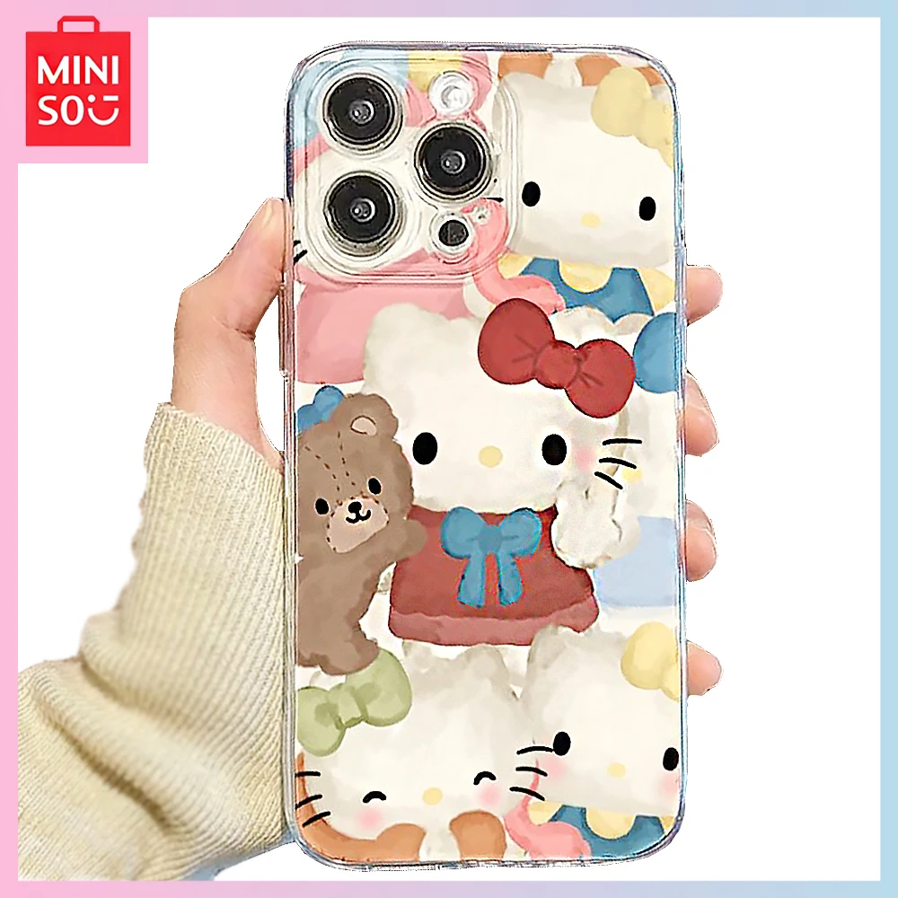 

Miniso Hello Kitty Oil Painting Iphone15/14 Promax All-Inclusive 13Pro 12/11 Soft Xr-Xs Phone Case Girls Birthday Christmas Gift