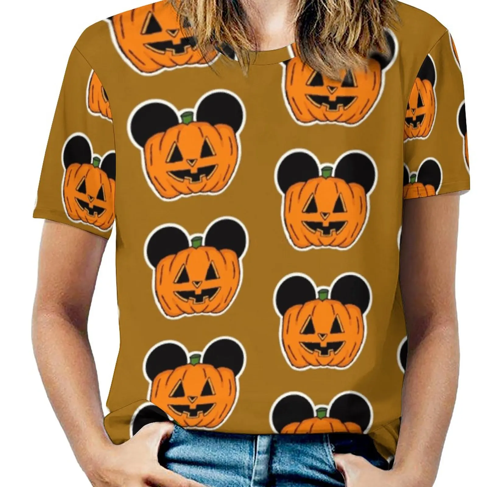 

Женская футболка с круглым вырезом, коротким рукавом и принтом