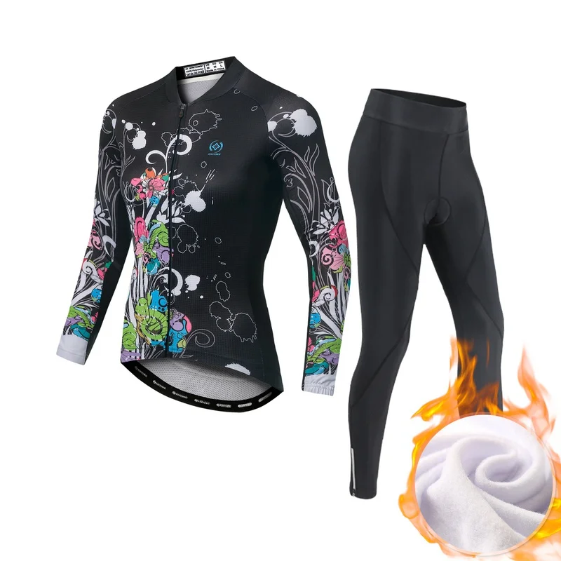 Winter Fleece Riding Bicycle Jerseys Cycling Clothing Set Keep Warm Women Long Sleeve Clothes Suit |