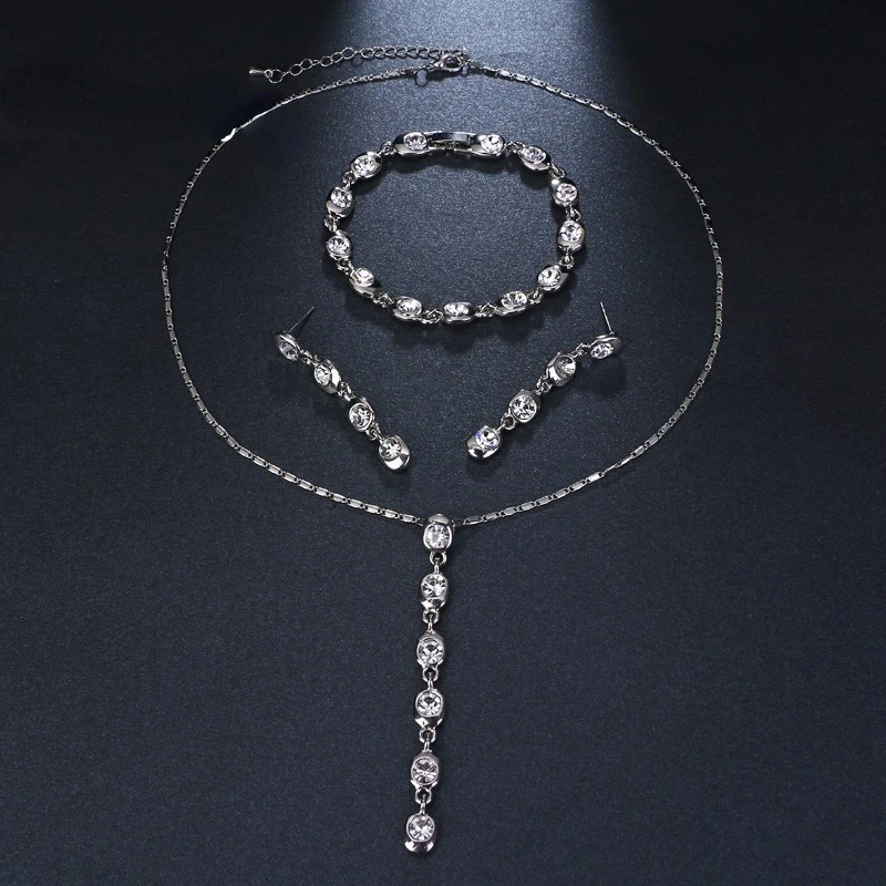 

Luxury Geometric Water Drop Cubic Zirconia Charm Dangle Earrings Necklace Sets For Women Popular Bridal Wedding Party Jewelry