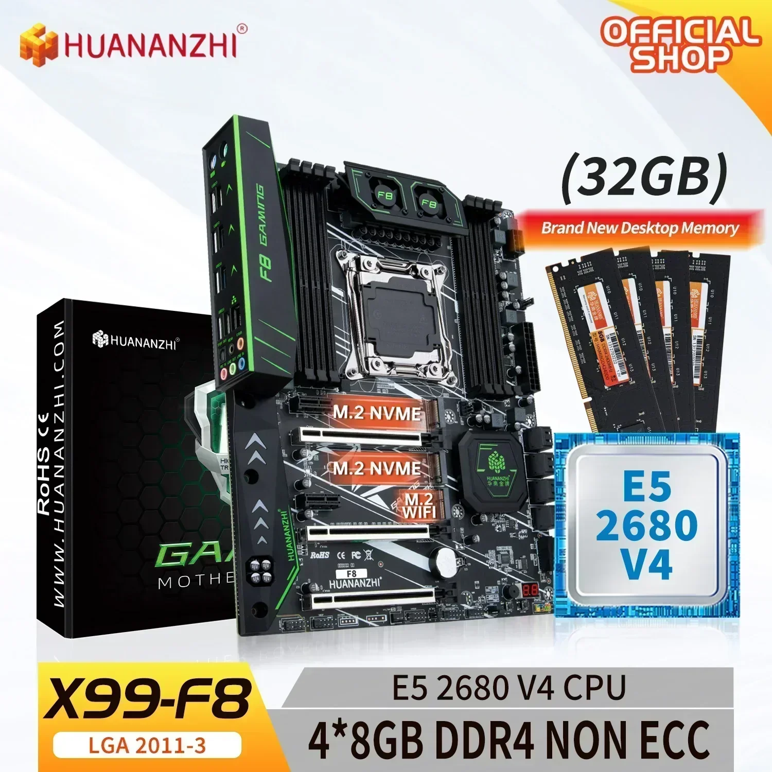 Материнская плата HUANANZHI X99 F8 LGA 2011-3 XEON с комбинированным комплектом памяти Intel E5 2680