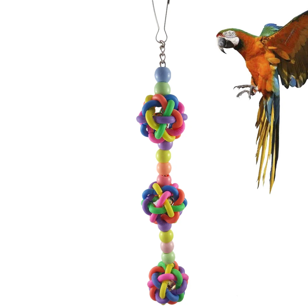 

Creative Parrot Colorful Bite Toy Hanging Plastic Ball Parrot Cage Pendant Educational Playing Toy