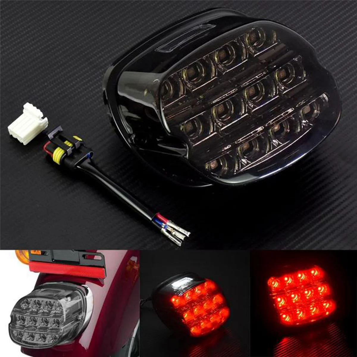 

2X Motorcycle 12V LED Smoked Housing Brake Tail Light License Plate Tail Light for Harley Glide 883 1200