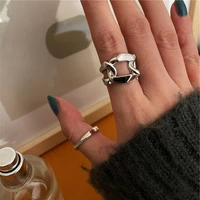 fmily minimalist 925 sterling silver geometric hollow ring retro exaggerated hip hop punk rock jewelry gift for girlfriend