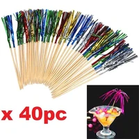 40 pcs disposable tableware wood rainbow fireworks food forks fruit desserts wedding birthday party cocktail drinks decoration