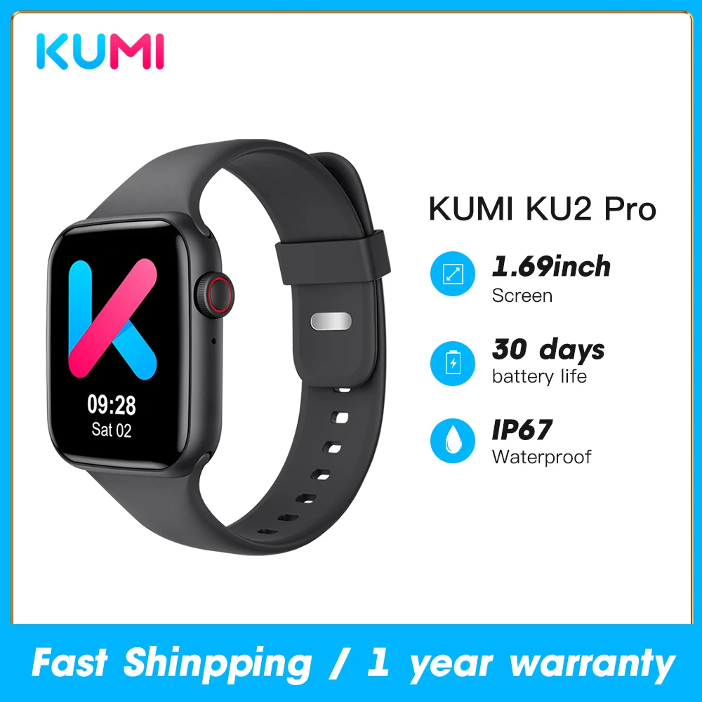 

Global Version KUMI KU2 Pro Smart Watch 1.69" inch Blue Call Sport smartwatchHeart Rate Tracker Blood Pressure Monitor IP67