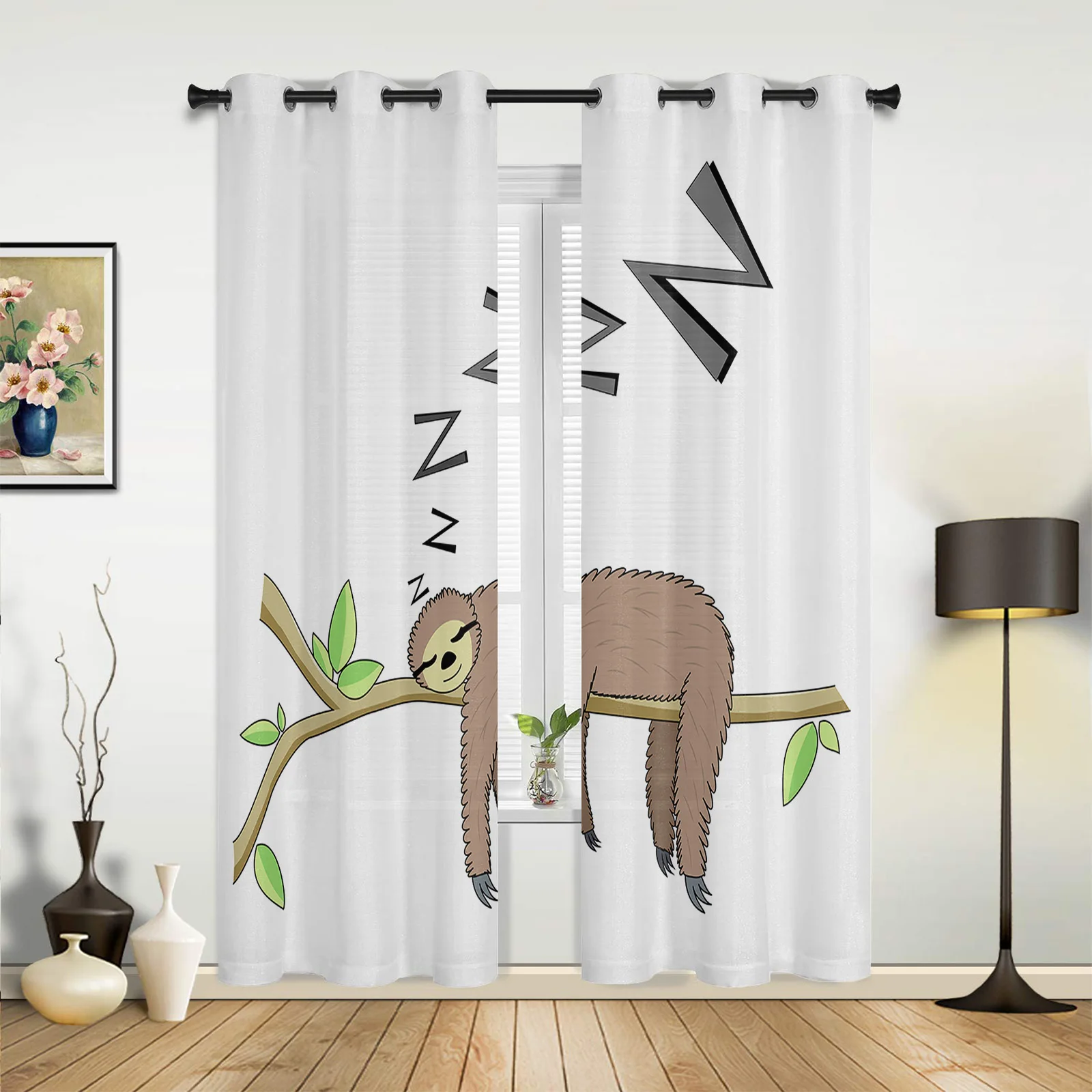 

Cute Animal Sloth Branches Curtains for Bedroom Living Room Drapes Kitchen Children's Room Window Curtain Modern Home Decor