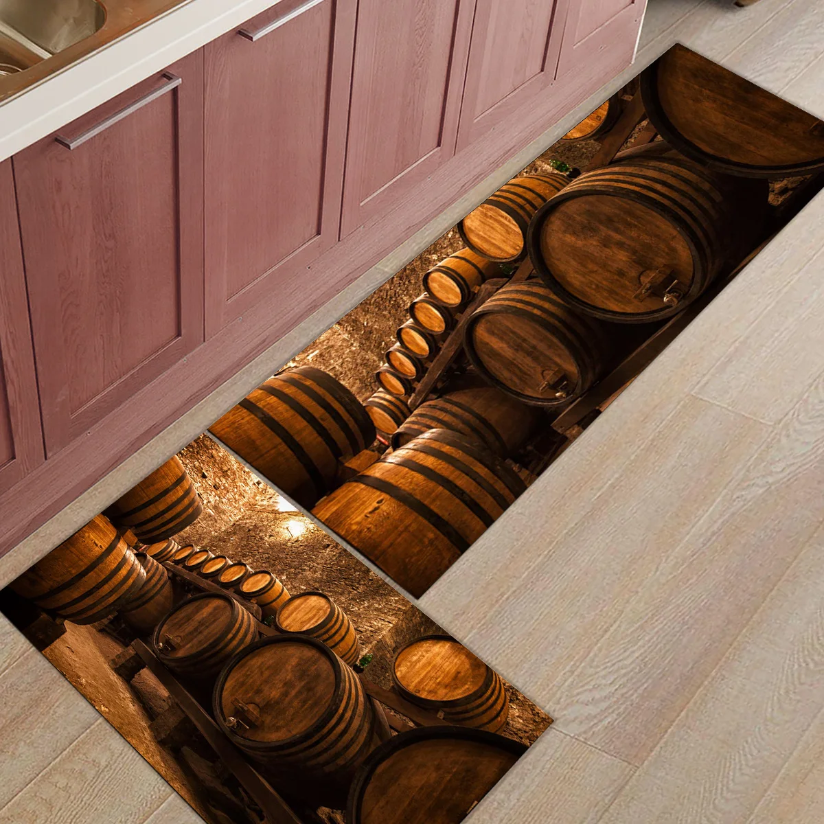 

Wine Barrel Walls Retro Shabby 2Pcs/Set Long Kitchen Mat Anti-slip Area Rugs for Living Room Balcony Bath Carpet Set Doormats