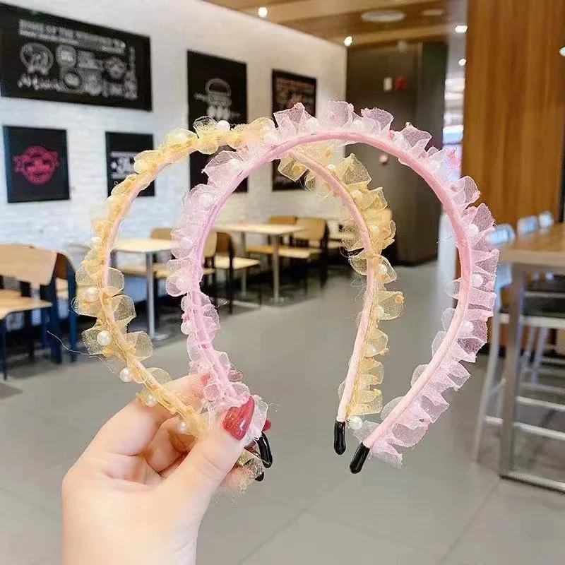 

New Style Korean Version Cute Children Lace Headband Girls Fashion Pearl Headdress Hairband