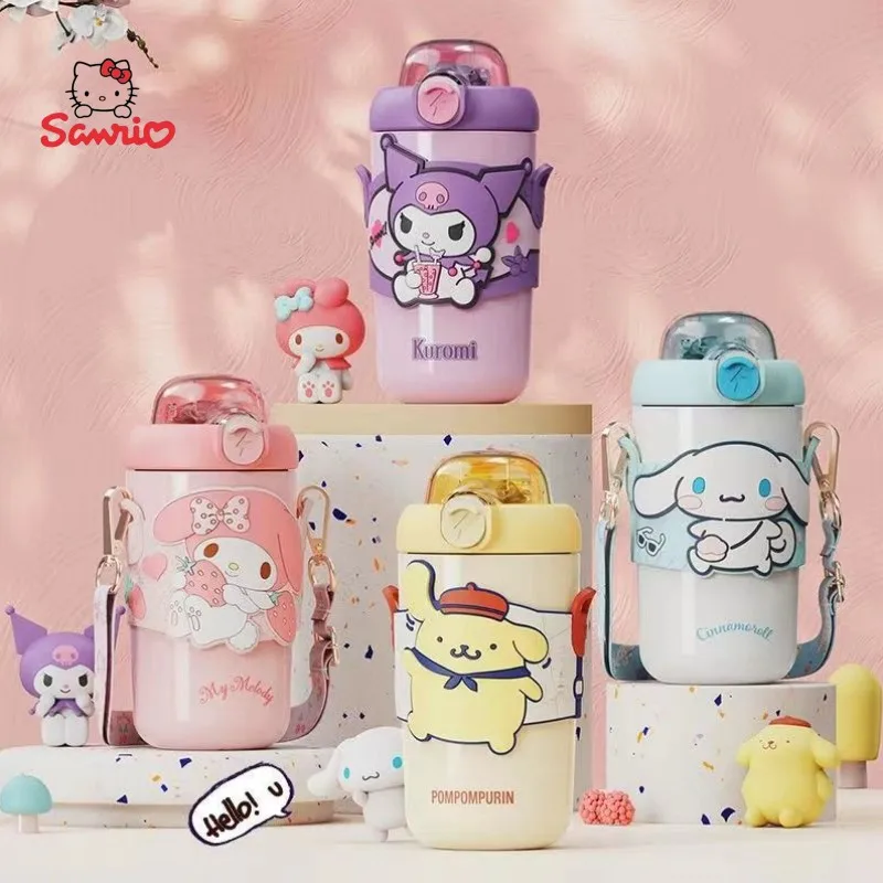 

Sanrio series anime cartoon colorful thermos cup cute kawaii new cute cinnamon roll Kulomi convenient diagonal stainless steel