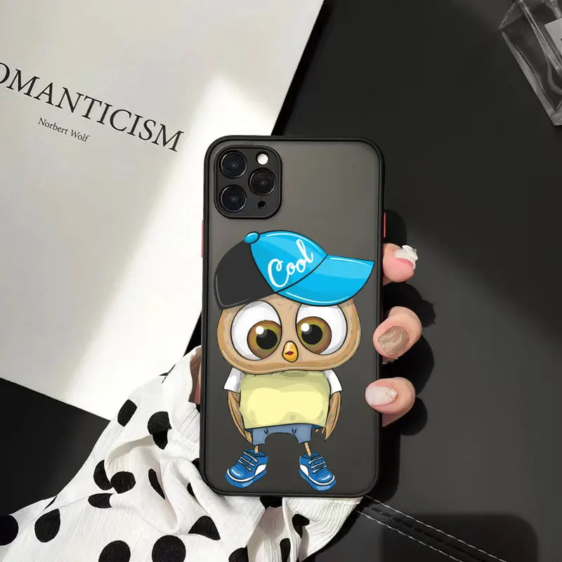Фото Милые Мультяшные парные чехлы для телефонов с совами матовые для iPhone 12 13 Mini 11 12 13 Pro XR XsMax 6s 7 8 Plus Прозрачная Жесткая задняя крышка из поликарбоната №3