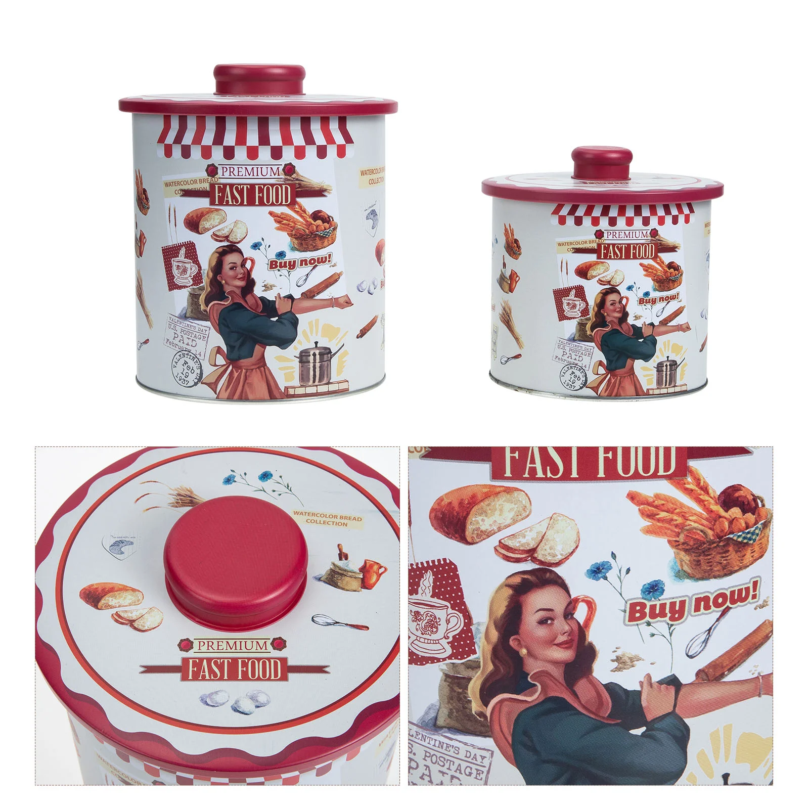 

2pcs Tinplate Candy Box Retro Lady Pattern Empty Chocolate Chocolate Jar
