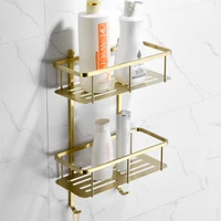 golden rectangle rack creative basket bathroom cosmetics hardware set wall shelf floating shelf