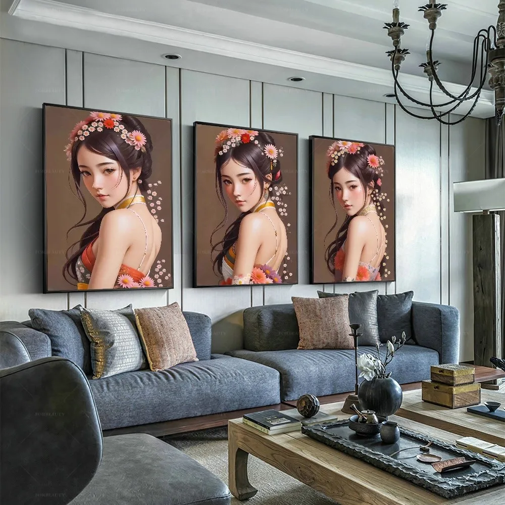 

Цифровая Картина на холсте Forbeauty с цветами и китайской девушкой, водонепроницаемая и может использоваться на улице, картины маслом для дома...