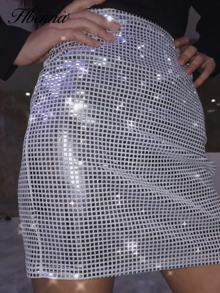 

Hbenna Sparkly Mini Skirts Women Skinny Silver Party Skirts Lady Clubwear Summer 2020 Clothing Women Shining Elegant Lady Skirts