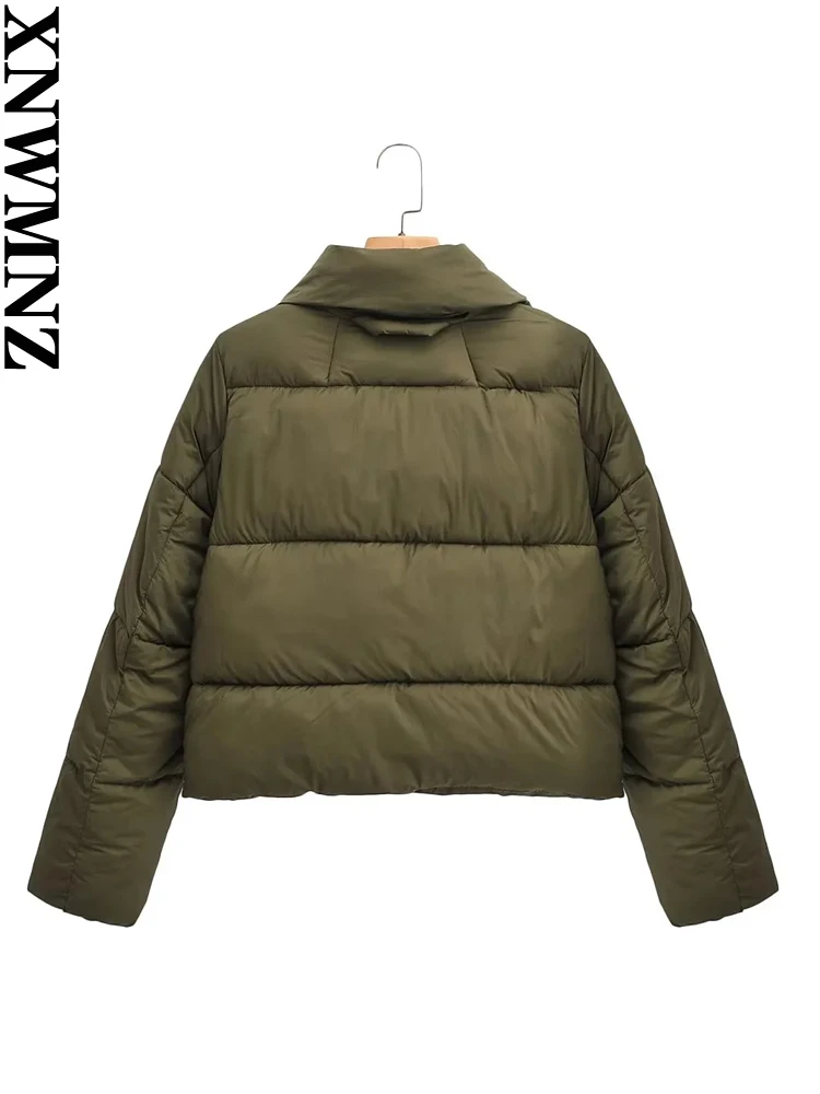 XNWMNZ 2022 Women Fashion Warm Cotton Jacket Jacket Woman Stand Collar Zipper Short Cotton Jacket Female Chic Winter Coat