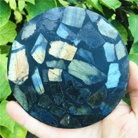 12cm crystals round shape polished cup mat labradorite coasters for kitchen decoration tmq
