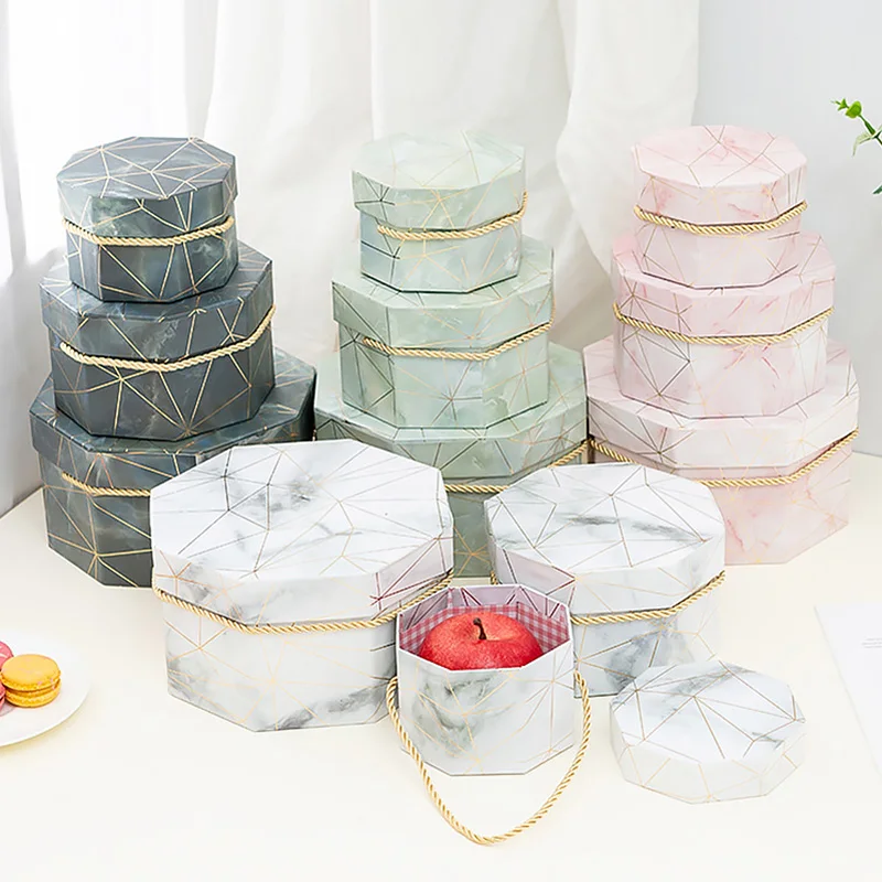 

Irregular Shaped Gift Paper Boxes Marble Printed Pattern Decor Packing Flowers Box with Handle for Valentine's Day Wedding Gifts