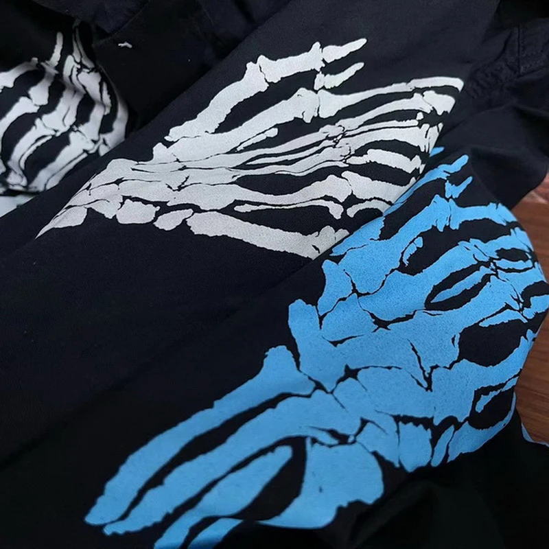 Wacko Maria Long Sleeve Shirt Streetwear Skull Hand Print Men Women 1:1 WACKO MARIA Cotton Hawaiian Shirt