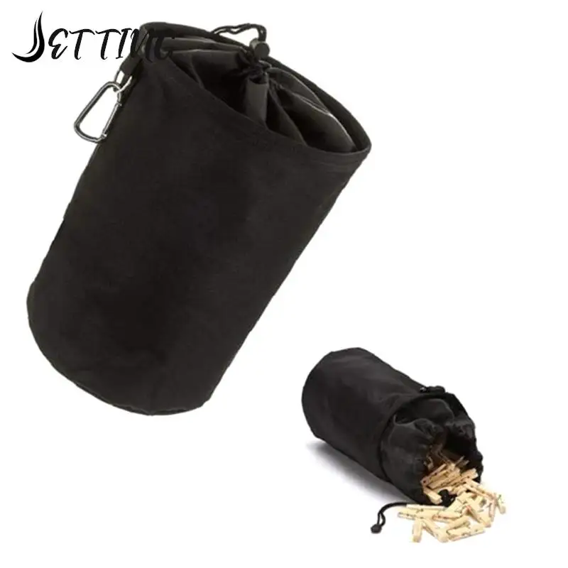 

1pcs Hanging Clothespin Bag Clothes Pin Drawstring Laundry Sturdy Storage Holder Waterproof Peg Bag With Carabiner Hook