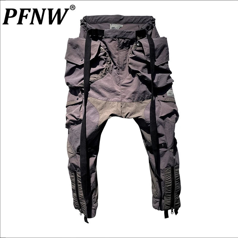 PFNW Spring Summer New Men's Colors Contracted Cargo Pants Function Techwear Ribbon Trend Straight Loose Casual Leggings 28A2400