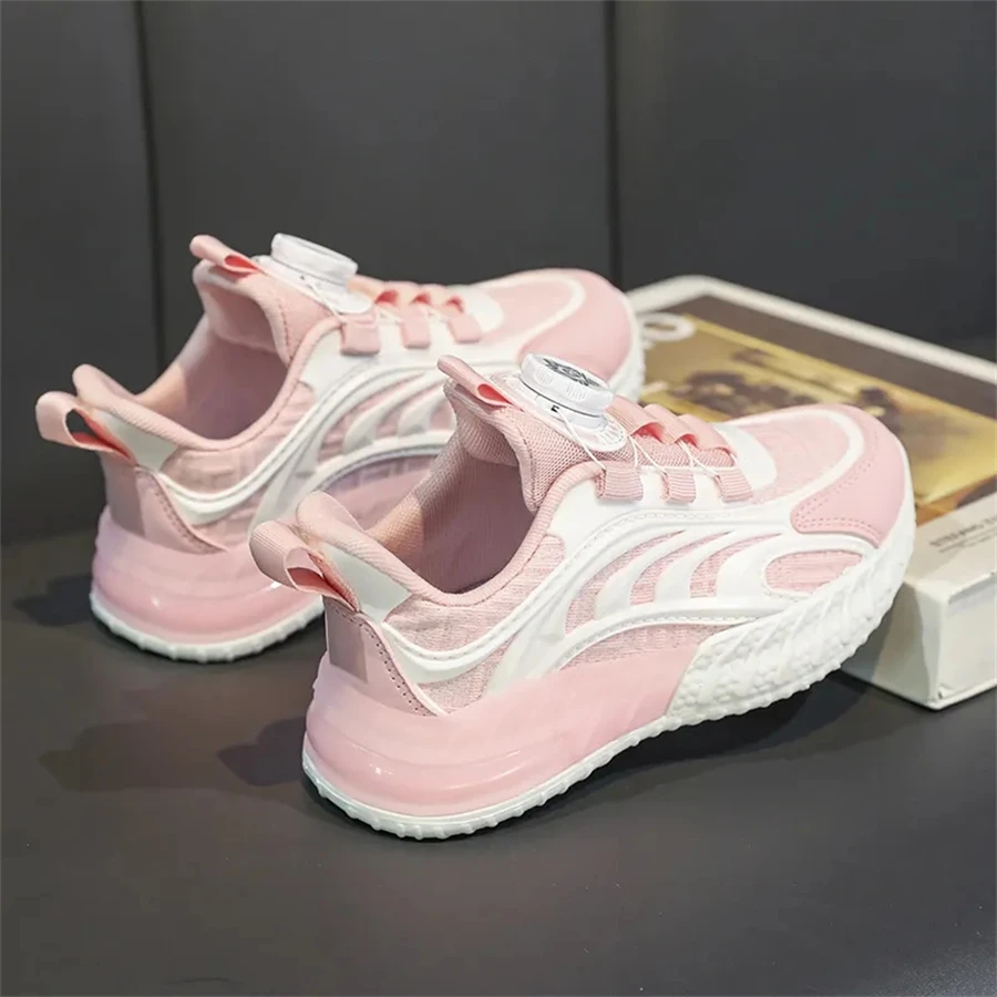 New Kids‘ Basketball Shoes  Boys Sport Shoes Mesh Breathable Cushioning Rotating Button Training Athletic Basketball Sneakers