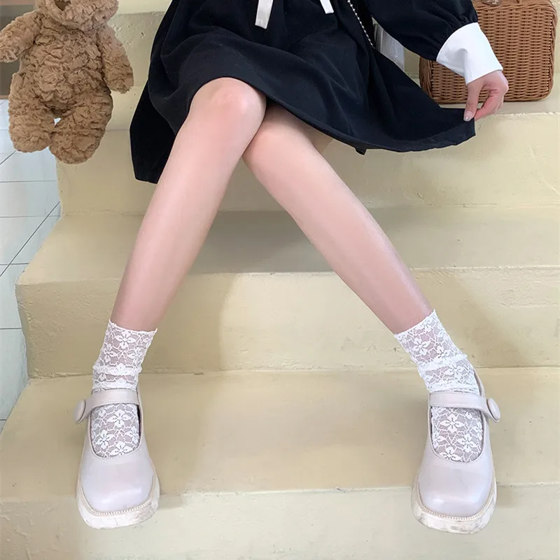 Летние свободные длинные носки для женщин и девочек кружевные прозрачные