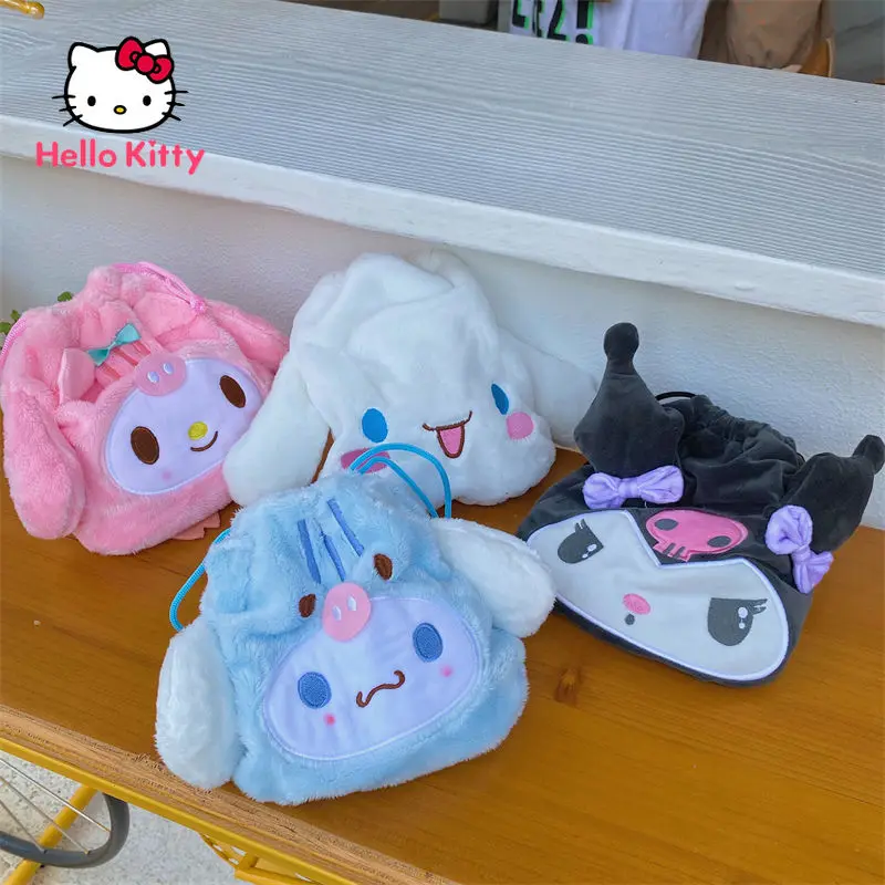 

Кошелек для мелочи с кулиской Hello Kitty, плюшевый дизайнерский мини-кошелек с кулиской для хранения косметики, наушников, для девушек