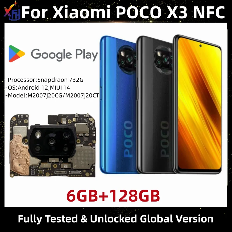 Материнская плата для Xiaomi POCO X3 NFC, оригинальная материнская плата PCB модуль, 128 ГБ, основная печатная плата, глобальная версия