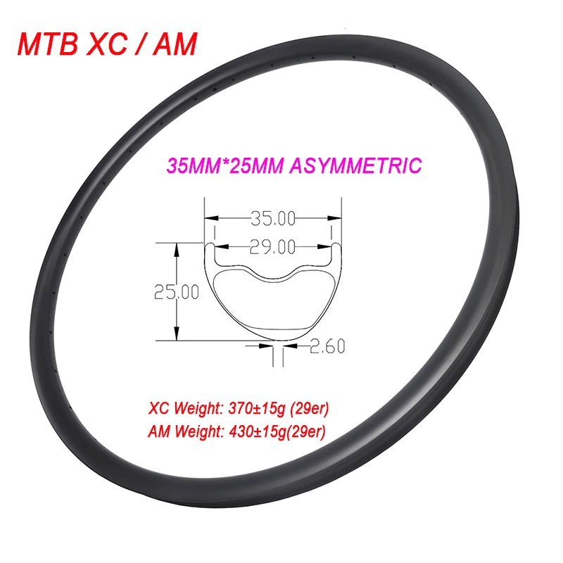 

29ER 650B MTB Asymmetric Bicycle Carbon Rim Hookless Tubeless 35mm Wdth 25mm Depth XC BOOST AM All Mountain Bike Wheel 27.5ER