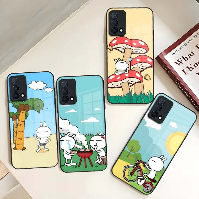 

Cute Rabbit Phone Case Glass For Huawei P50 P40 P20 P30 P10 P9 Smartp Z Y6 7 Honor 30 50 60 Pro Plus Back Cover