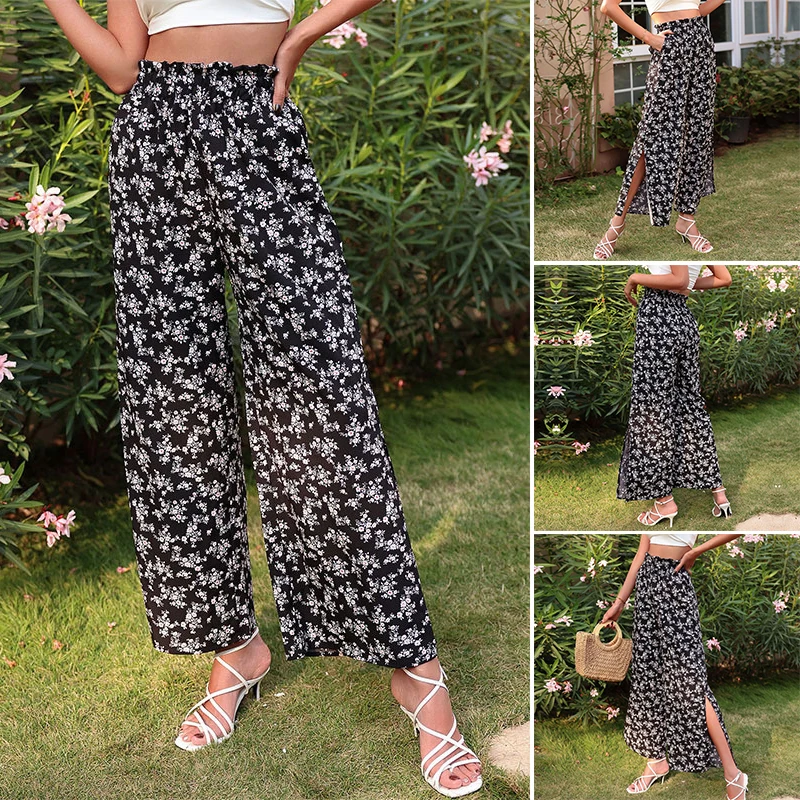 

Women's Floral Wide Leg Pants High Waist Casual Loose Trousers for Summer Women Summer High Waist Wide Leg Pants d88