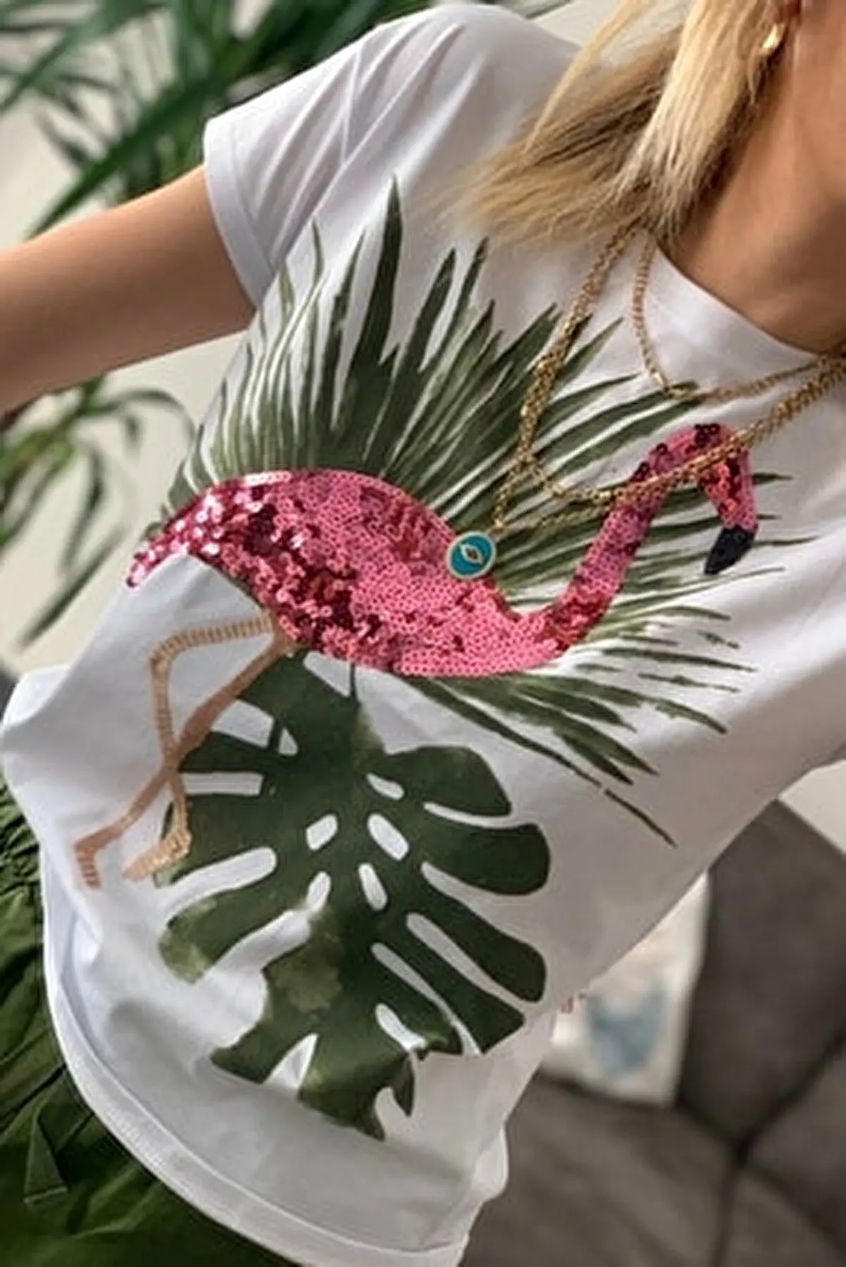

Female flamingo stamp embroidery cotton T-shirts Blouse women's Summer Tops Tees Shirts 95576192
