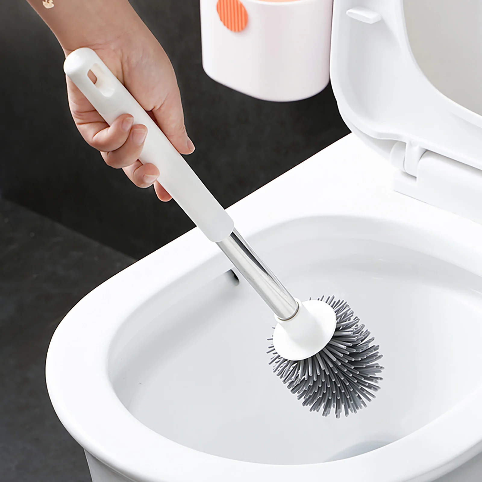 

Toilet Brush Set Wall Hanging with Drain Holder Silicone TPR Nylon 2 Bristles Head for Floor Cleaning Tools Bathroom Accessories
